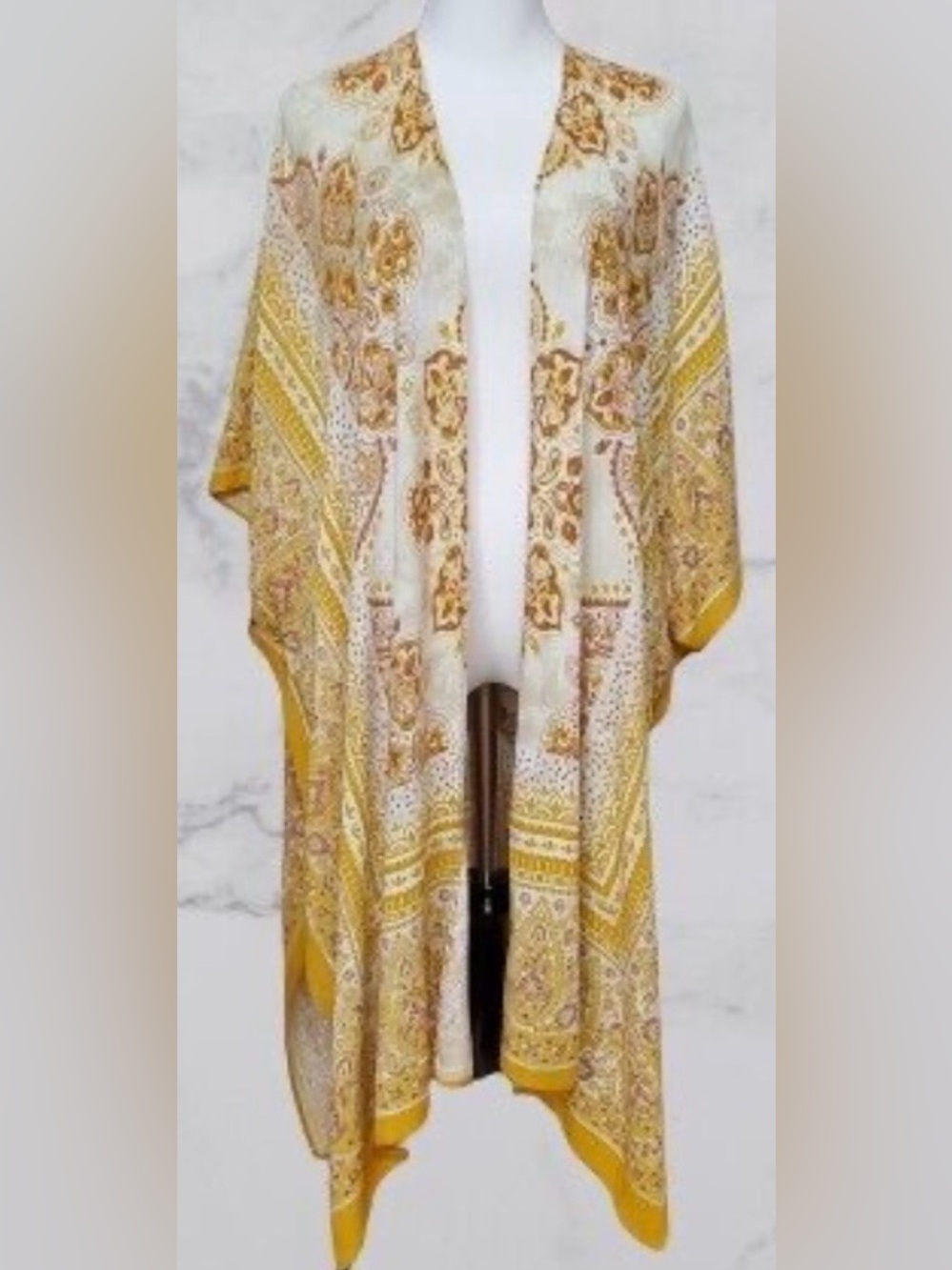 Time and Tru Cream and Yellow Paisley Open-Front Kimono